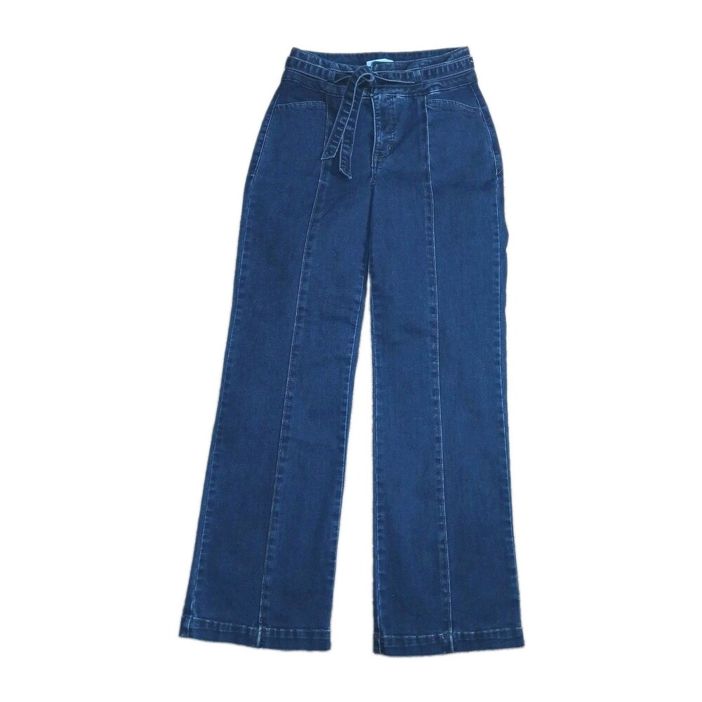 ​Draper James High Rise Wide Leg Jeans Sz 2 Dark Wash Belted Seam Front Stretch